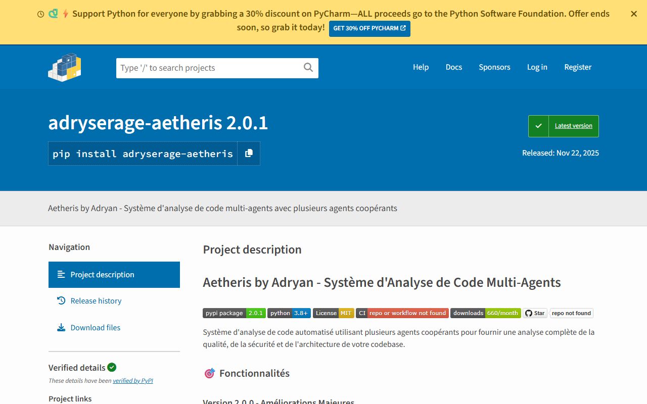 Package PyPI Adryserage Aetheris